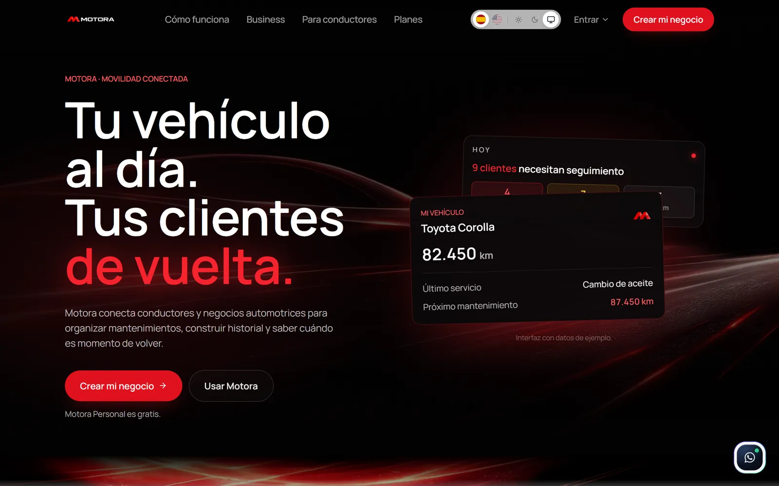 Motora public landing page